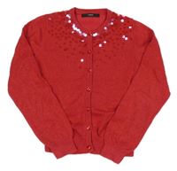 Červený propínací svetr s flitry zb