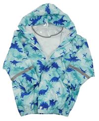 Mintová voděodolná šusťáková bunda s dinosaury a kapucí 