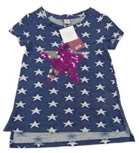 Nové - Tmavomodré tričko s hvězdami a flitry Tu