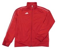 Červená sportovní propínací mikina s pruhy a logem Adidas