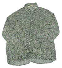 Zeleno-černo-růžová květovaná halenka H&M