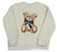 Smetanová chlupatá mikina s medvědem H&M