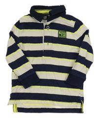Tmavomodro-smetanovo-neonové pruhované polo triko s nášivkou F&F