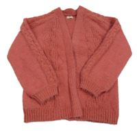 Cihlový pleteno/chlupatý cardigan F&F