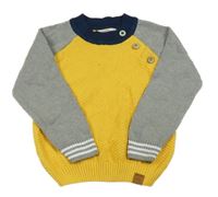 Šedo-žlutý svetr s knoflíky 