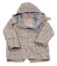 Smetanová kytičkovaná šusťáková jarní parka s odepínací kapucí TCM