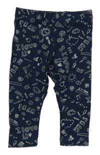 Tmavomodré legíny s obrázky a nápisy Primark