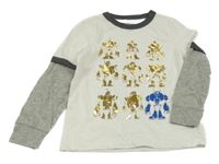 Bílé triko s roboty a šedými rukávy OshKosh