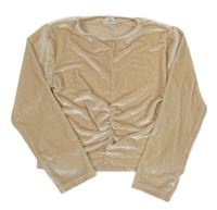 Béžové sametové crop triko s nařasením Zara