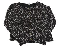 Černo-růžové květované crop triko s knoflíky C&A