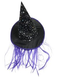 Kostým - Černý čarojděnický klobouk s hvězdami a vlasy