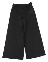 Černé žebrované culottes kalhoty s páskem Page one young
