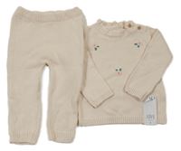 Nové - 2set - Béžový svetr s kytičkami + pletené kalhoty George