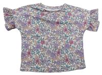 Smetanovo-fialové květované tričko Tu