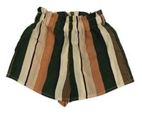 Béžovo-khaki-růžové pruhované sukňové kraťasy Shein 
