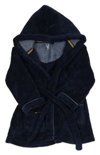 Tmavomodrý chlupatý župan s kapucí Okaidi