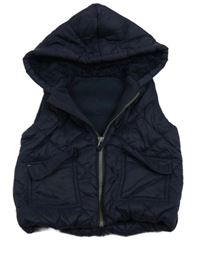 Tmavomodrá šusťáková prošívaná zateplená vesta s kapucí George 