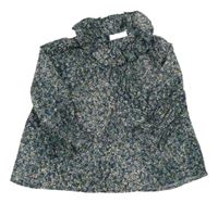 Tmavomodrá šifonová halenka s kytičkami a límečkem Next