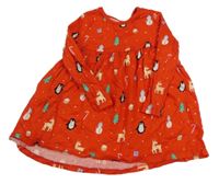 Červené bavlněné vánoční šaty s obrázky George 