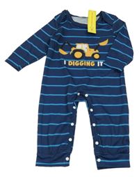 Nové - Tmavmodro-modrý pruhovaný overal s traktorem 