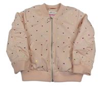 Světlerůžová šusťáková zateplená bunda se srdíčky H&M