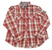 Červeno-bílá kostkovaná košile s nápisem H&M