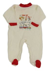 Smetanovo-červený sametový overal s mašinkou 