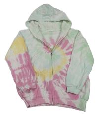 Bílo-barevná batikovaná propínací mikina s kapucí 