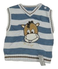 Nové - Modro-světlemodrá pruhovaná pletená vesta s dinosaurem Dunnes
