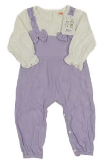 Nové - Bílo-lila žebrovaný overal s mašličkami 