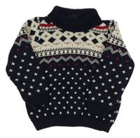 Tmavomodro-bílo-červený vzorovaný svetr s rolákem LC Waikiki 