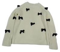 Smetanový žebrovaný svetr s mašličkami Dunnes