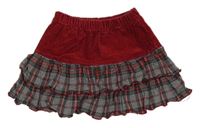 Červeno-kostkovaná manšestrovo/plátěná vrstvená sukně 