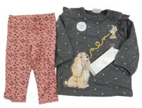 Nové - 2set - Tmavošedá mikina Lady a Tramp + růžové legíny Disney
