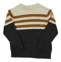 Tmavošedo-béžový svetr s proužky H&M
