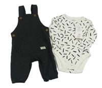 2Set - Černé melírované laclové tepláky s kapsou s nášivkou + bílo/černé vzorované body F&F