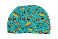 Tyrkysová čepice s tištěnými čepicemi a rukavicemi