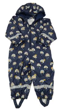 Tmavomodrá nepromokavá jarní kombinéza s duhami a kapucí Smile