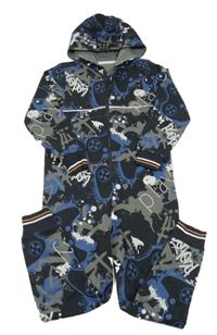 Černo-šedo-modrá batikovaná skvrnitá tepláková kombinéza s ovladači a kapucí Matalan