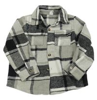 Šedo-černo-bílá kostkovaná vlněná košilová bunda SHEIN