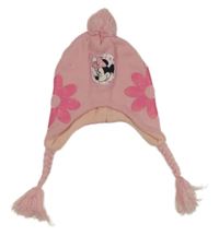 Světlerůžová pletená čepice s Minnie a květy a bambulí Disney