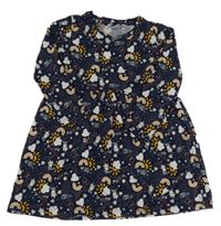 Tmavomodré šaty s jednorožci a duhami a obláčky a motýlky Kiki&Koko