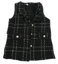 Černo-zlatá kostkovaná vesta s límečkem SHEIN