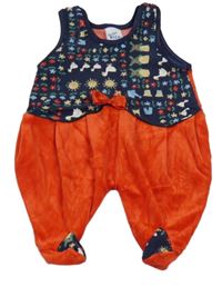 Červeno-tmavomodré sametové dupačky s obrázky a mašlí NICKI