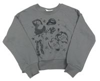 Šedá oversize crop mikina s obrázky H&M