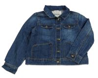 Tmavomodrá riflová crop bunda se sluníčkem a duhou a nápisem a límečkem TAPE 'A L'OEIL 