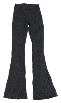 Tmavomodré melírované žebrované flare úpletové kalhoty ZARA