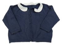 Tmavomodrý kašmírový propínací svetr s límečkem s květy M&S