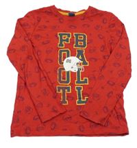 Červené pyžamové triko s helmami a míči a nápisem little kids