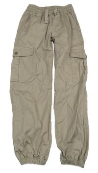 Béžovošedé vzorované cargo cuff plátěné kalhoty MY JEANS